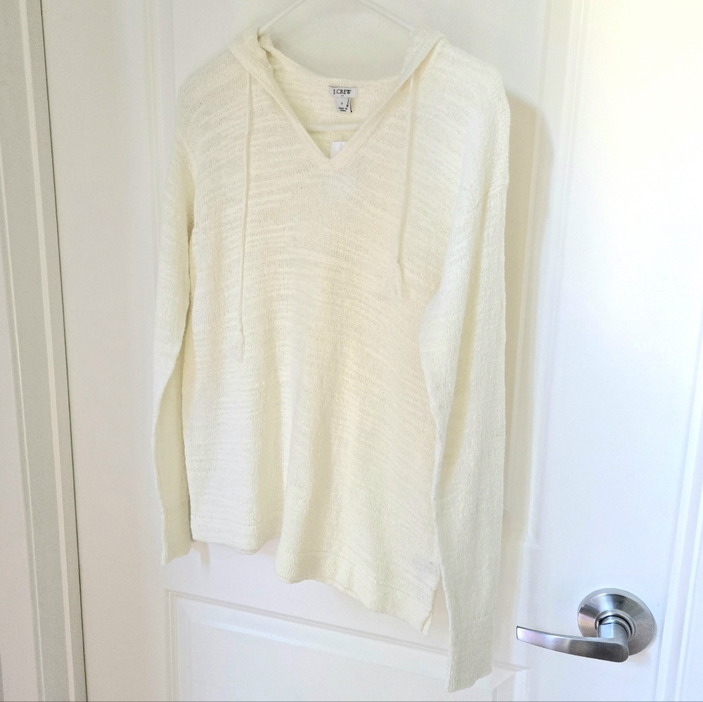 NWT J.Crew Factory Cream Knit Hooded Pullover Sweater Sz S